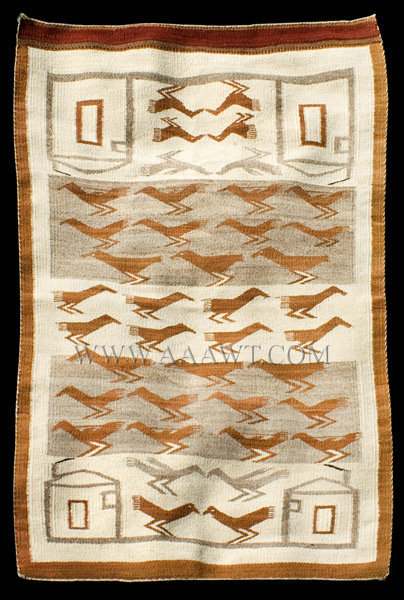 Antique Navajo Weaving Blanket, Bird Messengers and Adobes, Circa 1930, entire view
